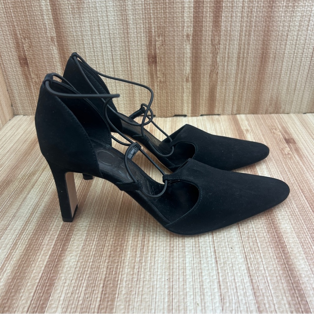 J.Crew Jules Suede Cross Strap Block Heels Pump Black Size 10 CE820